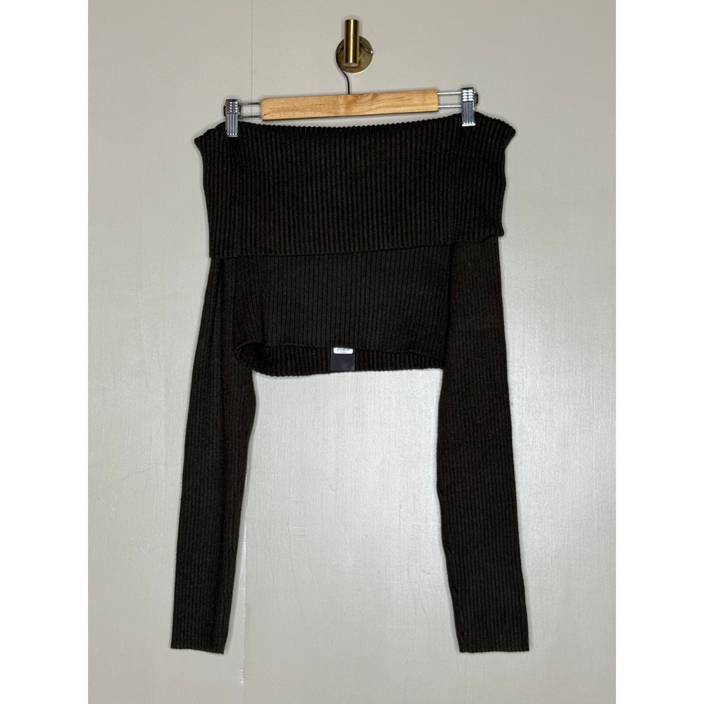 Fashion Nova Olive Brown Off Shoulder Cropped Sweater Top XL NWT - Picture 5 of 9